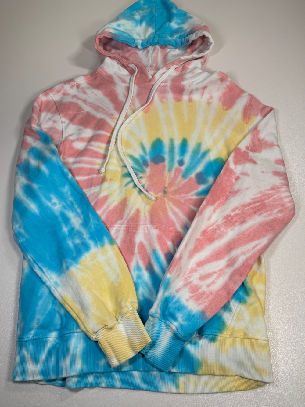 KLOAK 100% Cotton Tie Dye Hoodie Women’s Large Pink Blue Yellow Spiral